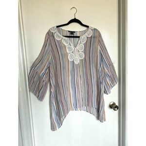 robert louis Woman's Tunic Blouse Bohemian Hippie Beachy Shark Bite Hem XL